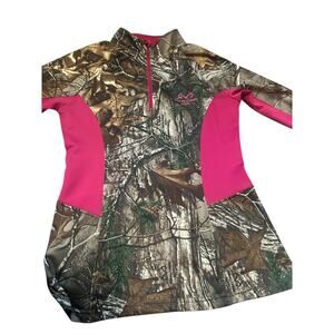 REALTREE XTRA Camo & Pink 1/4 Zip Pullover Activewear Top Shirt Womens S